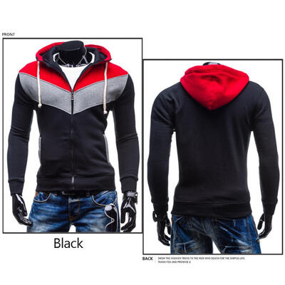 

Fashion Contrast Color Zipper Mens Hooded Sweatshirt Casual Slim Fit Hoodie With Pockets For Men