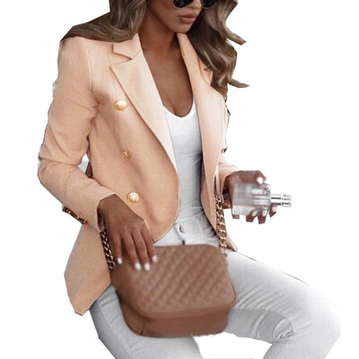 

Women Blazer Lapel Short Coats Ladies Office Suit Jacket Outwear Solid Buttons