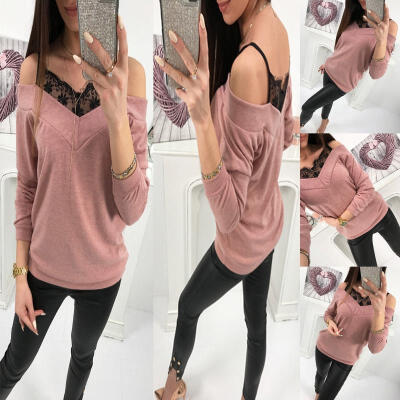 

Women&39s Casual Lace Off Shoulder Loose Hoodies Sweatshirt Pullover Tops Blouse