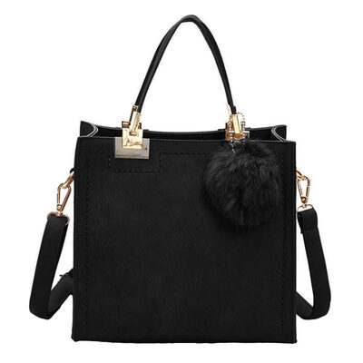 

Solid Color Pompom Pendant Handbag Women Faux Leather Crossbody Shoulder Bag