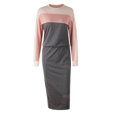 

Sexy Women Two-piece Set Contrast Color Blouse Sweatshirt Long Sleeve Bodycon Midi Skirt Suits Outfits GreyBlack