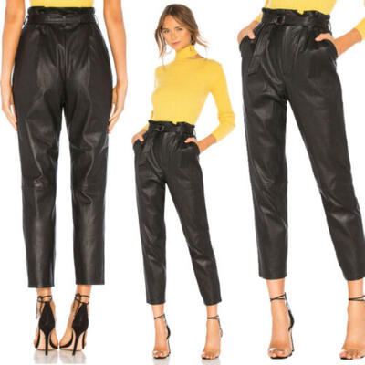 

SUNSIOM Womens High Waist Paperbag PU Leather Trousers Ladies Party Cigaratte Pants