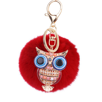 

8cm Rex Rabbit Fur Ball Owl Keychain Cute Animal Lady Bag Mobile Phone Pendant