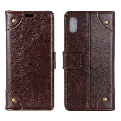 

MOONCASE Apple iPhone X Copper Buckle Napa Leather Case - Coffee
