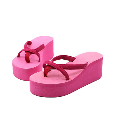 

Rose Womens Solid Color Beach Flip-Flops High-Heeled Wedge With Thick-Legged Sandals