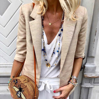 

Toponeto Fashion Women OL Elegant Long Sleeve Solid Color Jacket Casual Cardigans Suit