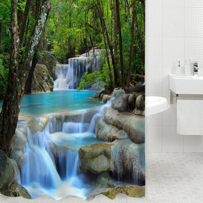 

3D Waterfalls Nature Scenery Shower Curtain Water Resistant Polyester Bathroom Gadget