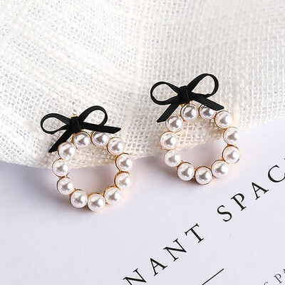 

Bow Earrings For Women Geometry Circle Simulated Pearl Earrings