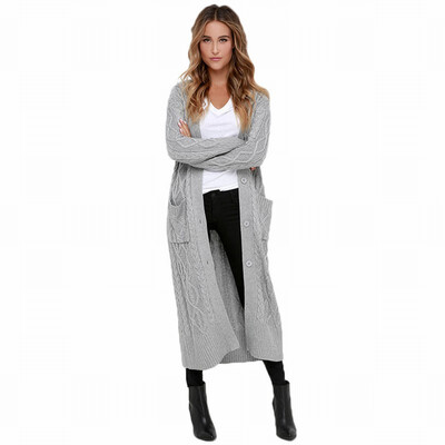 

Cardigan long sleeve button pocket long casual knit sweater