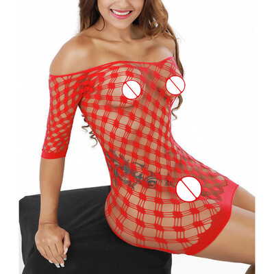 

Women Sexy Lingerie Pajamas Perspective Hollow Fishent Bodycon Solid Mini Dress