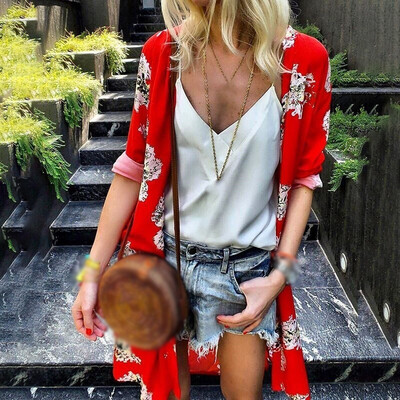 

Sunscreen Womens Floral Loose Shawl Kimono Cardigan Boho Chiffon Jacket Blouse