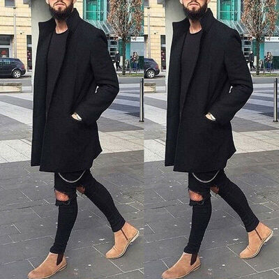 

Fashion Mens Wool Coat Winter Overcoat Trench Outwear Long Sleeve Jacket