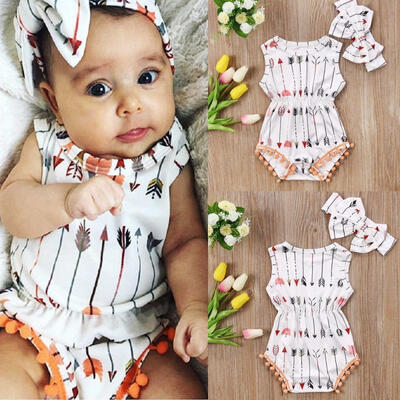 

Newborn Baby Girls Sleeveless Arrow Bodysuit Romper Jumpsuit Outfits Clothes