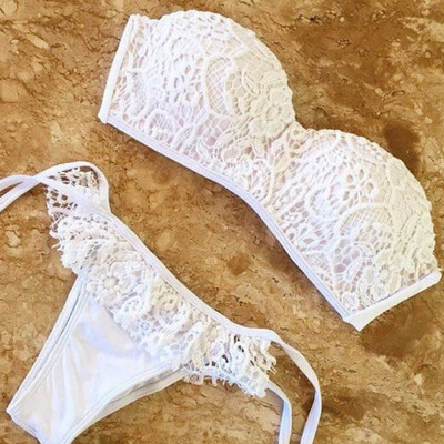 

Roseonmyhand Womens Bikini Set Sexy Bra Lace Straps Swimsuit Push-up Swimwear White
