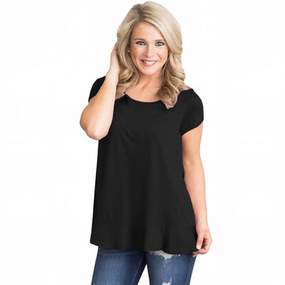 

Round neck short sleeve single layer lace stitching casual ladies top