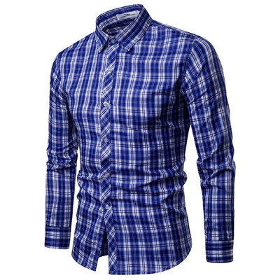 

Tailored Mens Fashion Business Leisure Plaid Printing Long-sleeved Shirt Tops Blouse