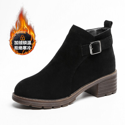 

New short barrel martin boots for autumn&winter 2019 womens tide thick with wild ins net red English wind short boots suede s