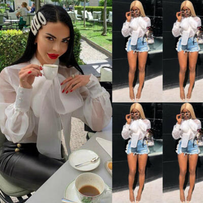 

Women Long Sleeve Loose Chiffon Blouse V Neck Casual Lady Office T-Shirts Tops