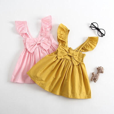 

Fashion Baby Girl Floral Fold Dress Newborn Toddler Bowknot Wedding Party Sundress