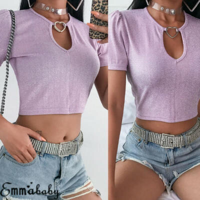 

Fashion Womens Casual Tank Hollow Top Blouse Slim V-Neck Crop Top T-Shirt Cami