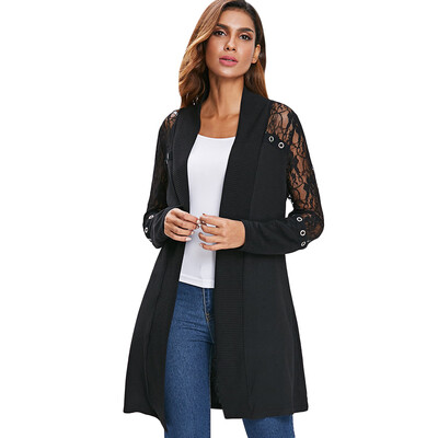 

Lace Insert Open Front Cardigan