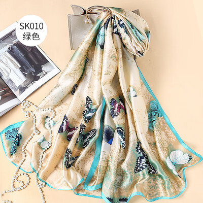 

Spring&summer new art small fresh beach towel sunscreen silk new silk satin butterfly print shawl wholesale SK010
