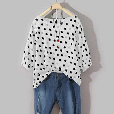 

Starmoon Womens Casual Plus Size Cotton Tops Tee T Shirt Vintage Boho Dot Loose Blouse
