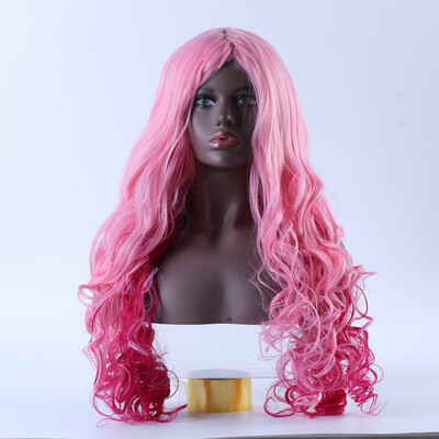

Pink gradient wig lady natural long wave curls wig