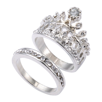 

2pcs Crown Design Rhinestone Embellished Ladies Rings