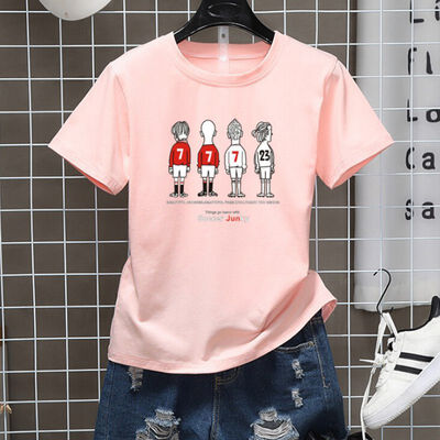 

Women Round Collar Cartoon Print Loose Short Sleeve Casual T-Shirt Simple Wild Tops