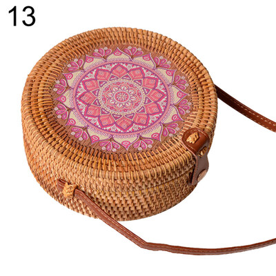 

Mini Round Flower Rattan Weave Single Shoulder Women Crossbody Bag Messenger
