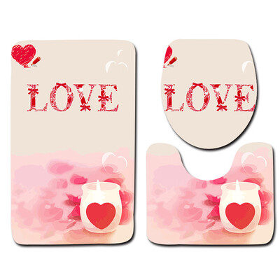 

〖Follure〗3PCS Valentines Day Pattern Non Slip Toilet Seat Cover Rug Bathroom Set Decor