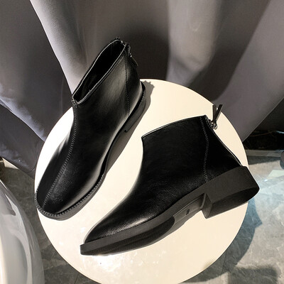 

Martins womens English style short-barrelled Chelsea boots versatile flat-bottomed short boots womens spring&autumn single b