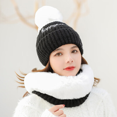 

Manufacturers directly for Ms Autumn&Winter warm neck knitted hat smiling face wool hat matching color fashion suit headgear