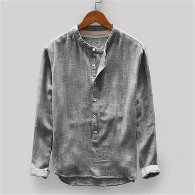 

Summer Casual Mens Linen Long Sleeve Shirt Button Up Loose Shirts Tops -4XL