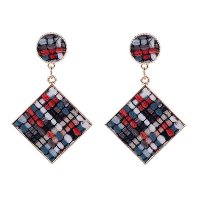 

Fashion Geometric Square Handmade Plush Dangle Stud Earrings Party Jewelry Gift
