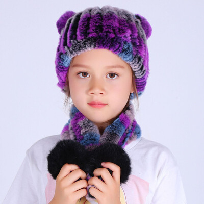 

QIUYAN Whole skin rabbit fur childrens hat thick warm 18456