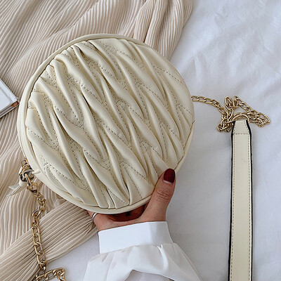 

Tailored Fashion Women Pleated Print Solid Color Chain Zipper Messenger Bag Shoulder Bag
