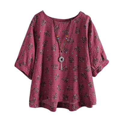 

Women Bohemian Vintage Flowers Printing Half Sleeves Blouse Loose T-Shirt