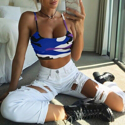 

New Womens Camouflage Strappy Cami Basic Bralet Gym Sports Crop Bra Vest Top