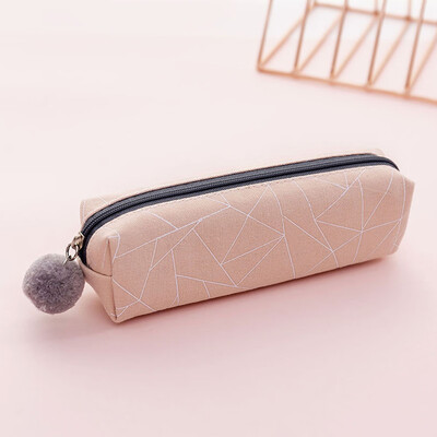 

Plush Ball Canvas Pen Bag Simple Multifunction Pencil Bag Student Stationery Bag Portable Makeup Case