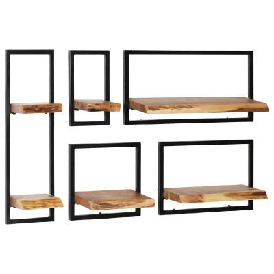 

Wall Shelf Set 5 Pieces Solid Acacia Wood&Steel