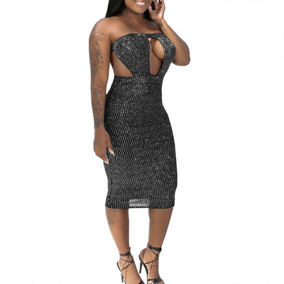 

〖Follure〗Women Sexy Solid Sequined Stitching Shining Club Sheath Long Sleeved Mini Dress