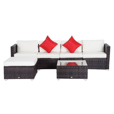 

6 Piece Outdoor Patio PE Rattan Wicker Sectional Sofa Deluxe Furniture Set