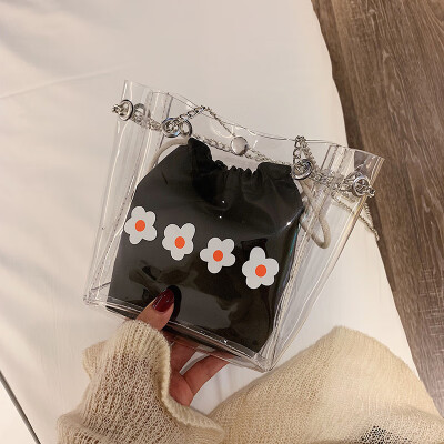 

Transparent jelly bag female bag 2019 new Korean version of the fashion shoulder bag texture foreign gas chain oblique tweezers mother bag