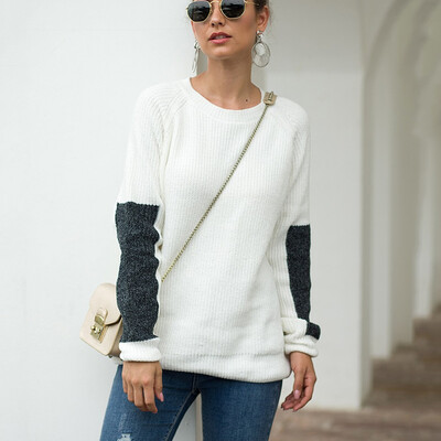 

〖Follure〗Women Casual O-Neck Pullover long Sleeve Patchwork Loose Knitted Sweater Tops