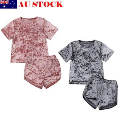 

AU Toddler Kids Baby Girls Boy Summer Tops T-shirt Velvet Shorts Outfit Clothes