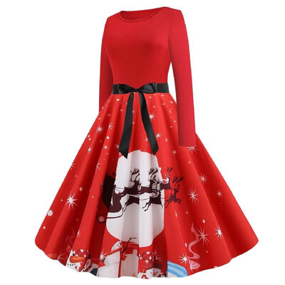 

F5355 Cross-border Christmas explosions autumn&winter round neck long-sleeved solid color upper body hit color sled old man bi