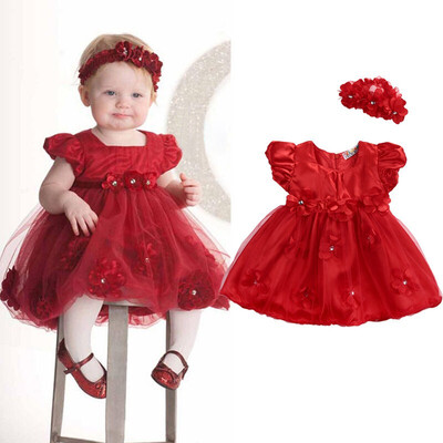 Christmas Newborn Baby Girls Princess Dress Party Wedding Photo Props Outfits Headband