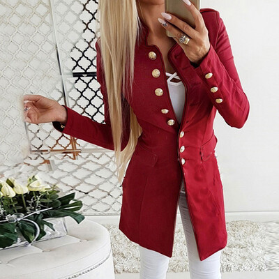 

Winter Womens Coat Standing Collar Long Sleeve Single-breasted Solid Outerwear